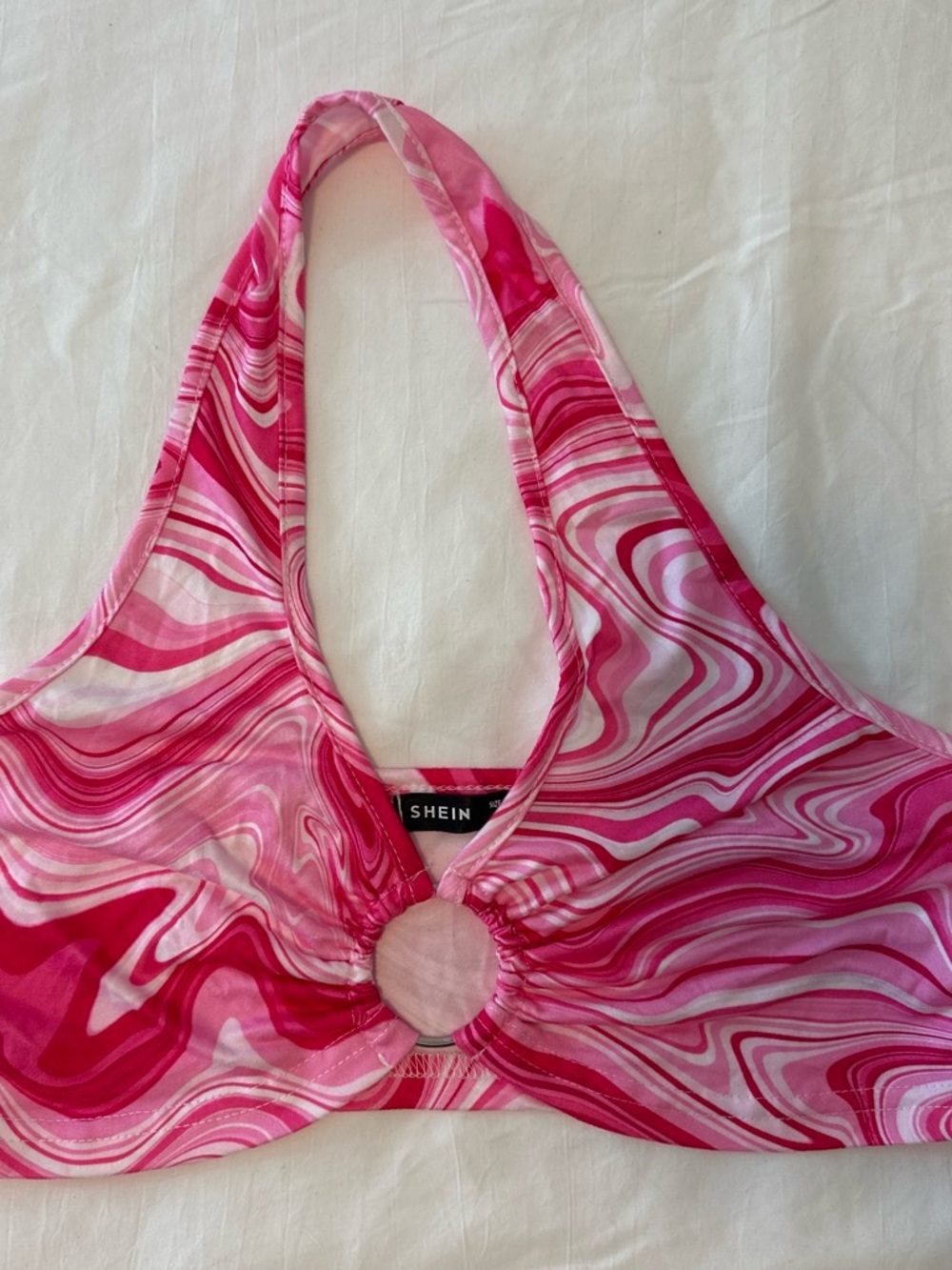 SHEIN Pink Marble Halter Top with Center Ring